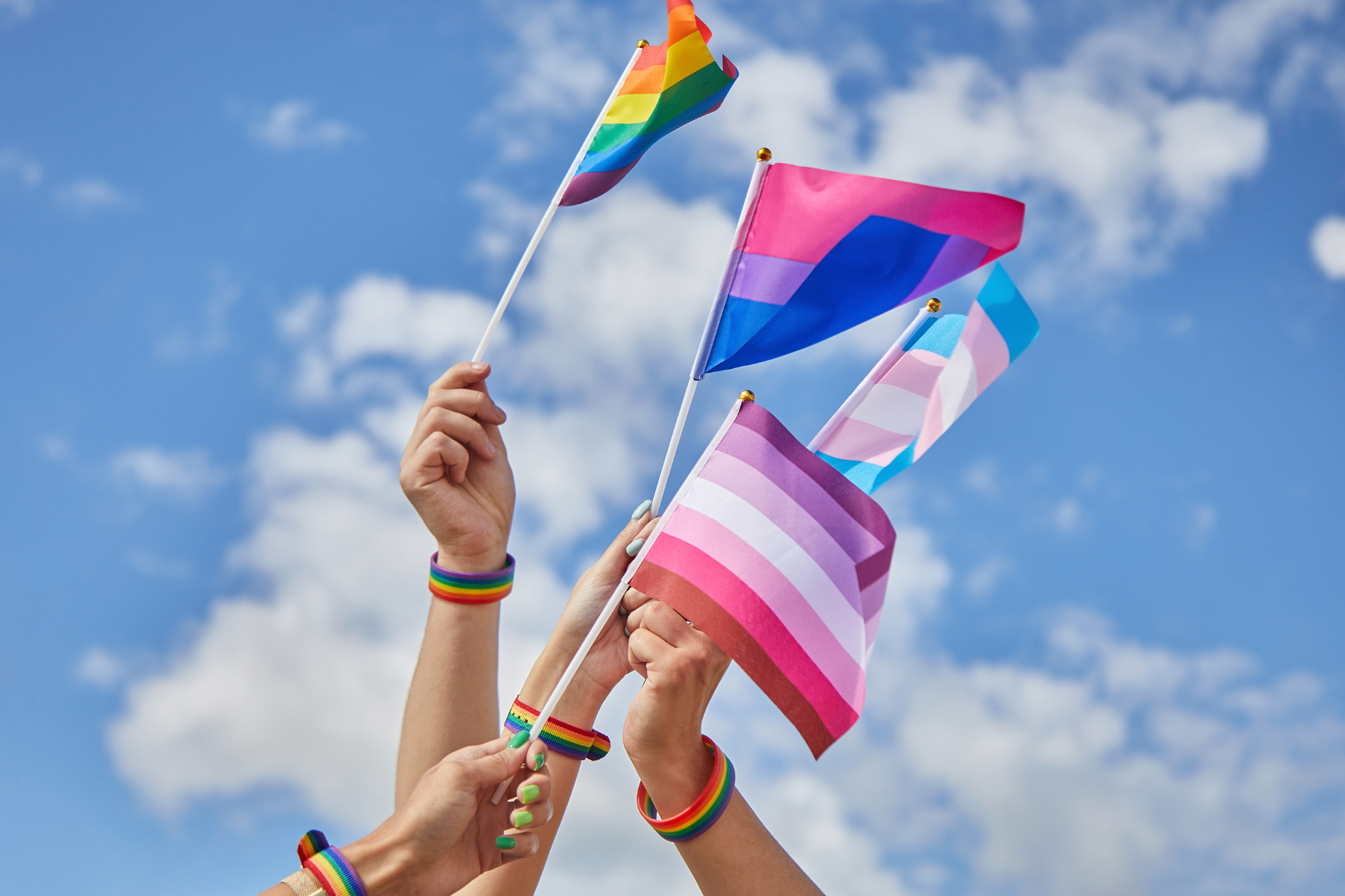 LGBTQ Pride, Hands with a Flags as a Symbol of Lesbian, Gay, Bisexual, Transgender and Queer.