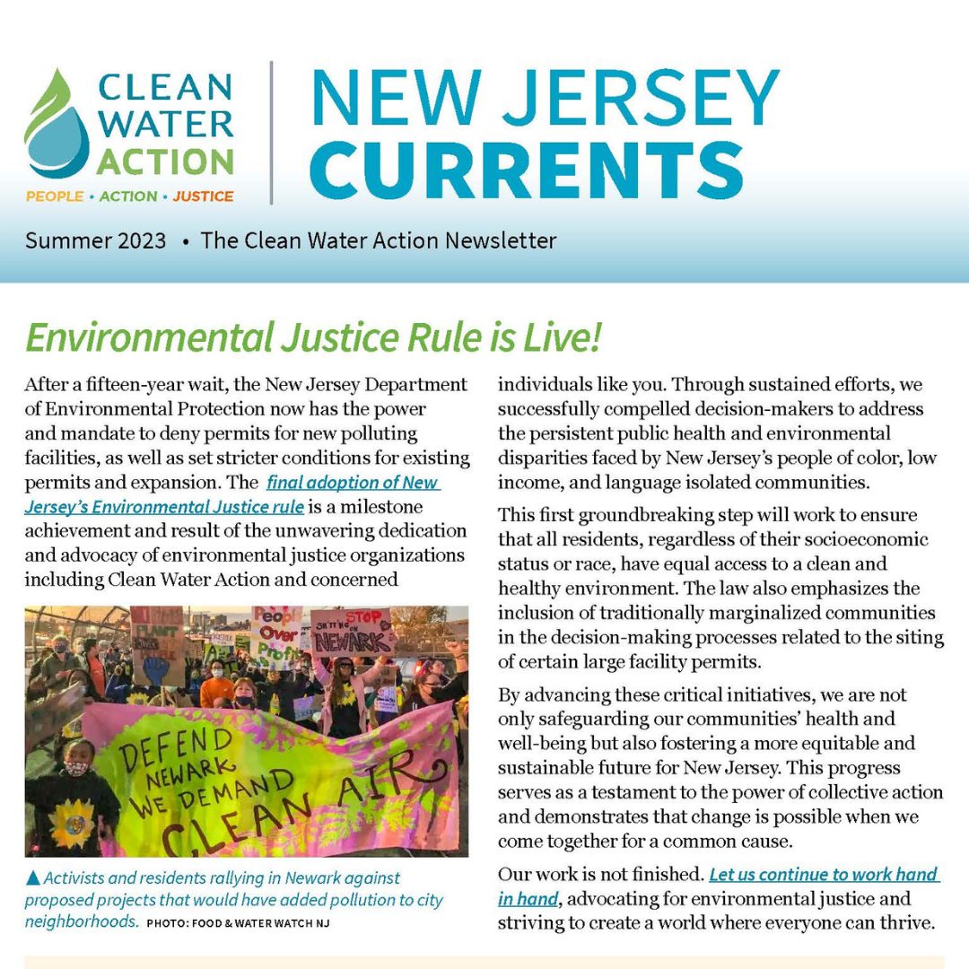 Image of the cover of New Jersey Currents Clean Water newsletter Summer 2023