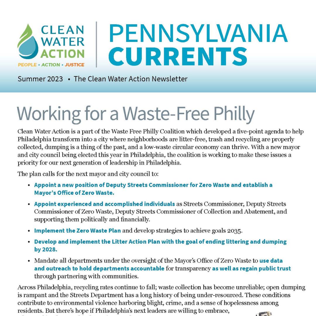 Image of Pennsylvania Currents Clean Water Action newsletter cover Summer 2023