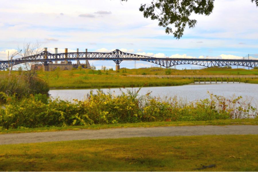 Image is of a view of Kearny NJ from Lincoln Park in Jersey City. 