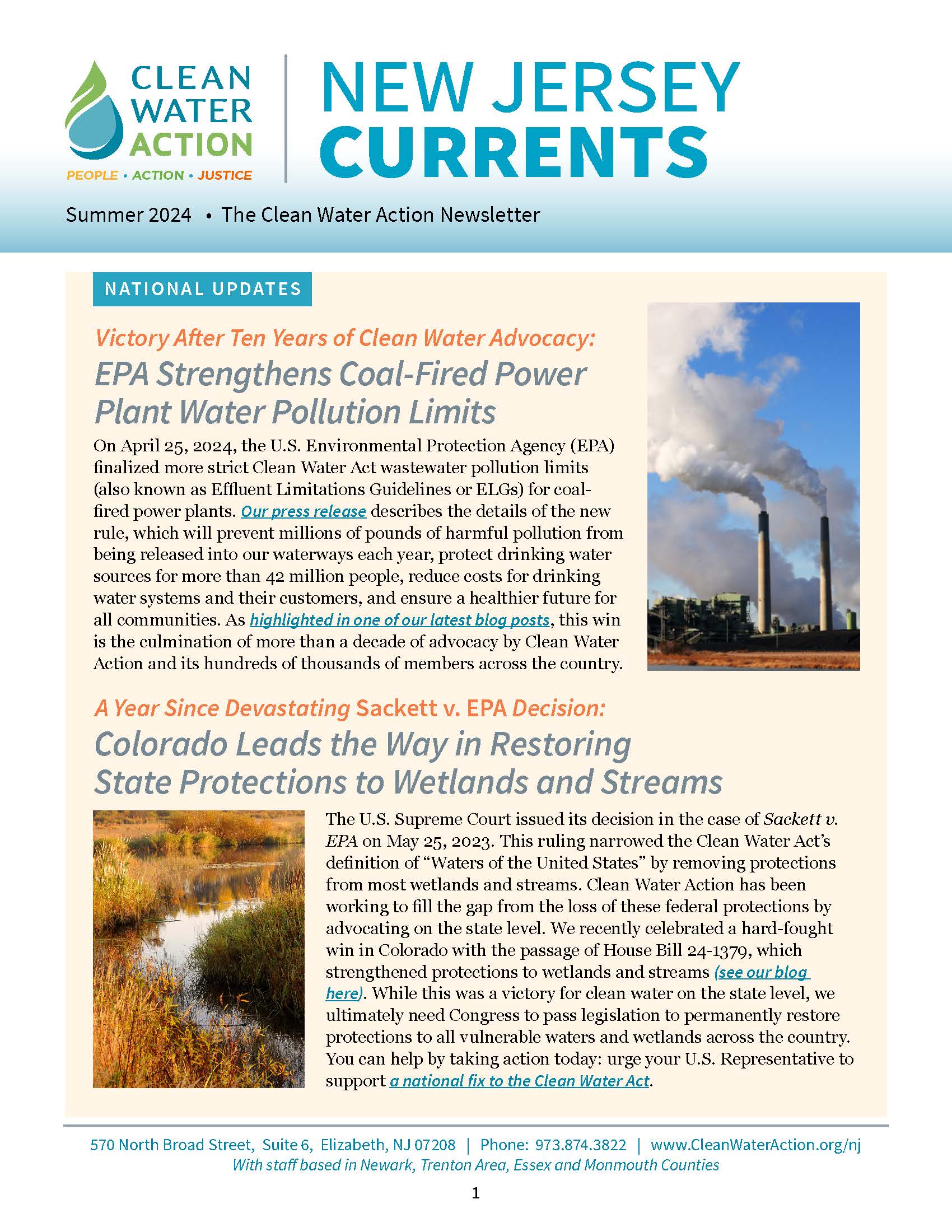 Graphic design: Cover of Clean Water Action New Jersey Currents Newsletter Summer 2024