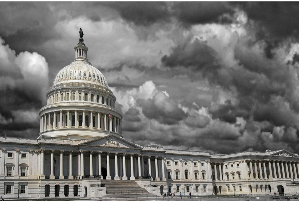 White House with grey clouds 