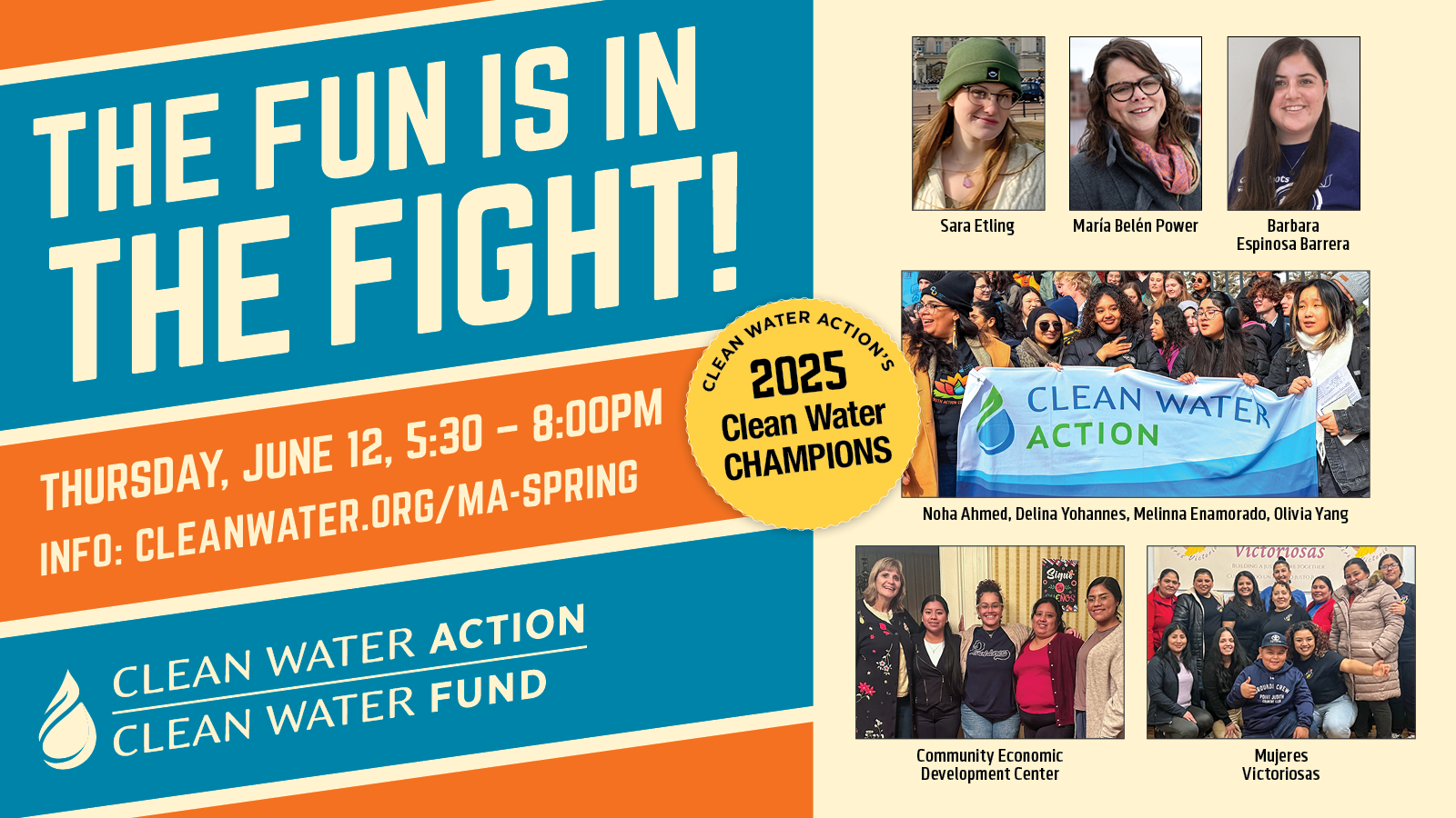 Graphic for Clean Water's annual celebration - the Fun is in the Fight! features sillouettes of people at a rally