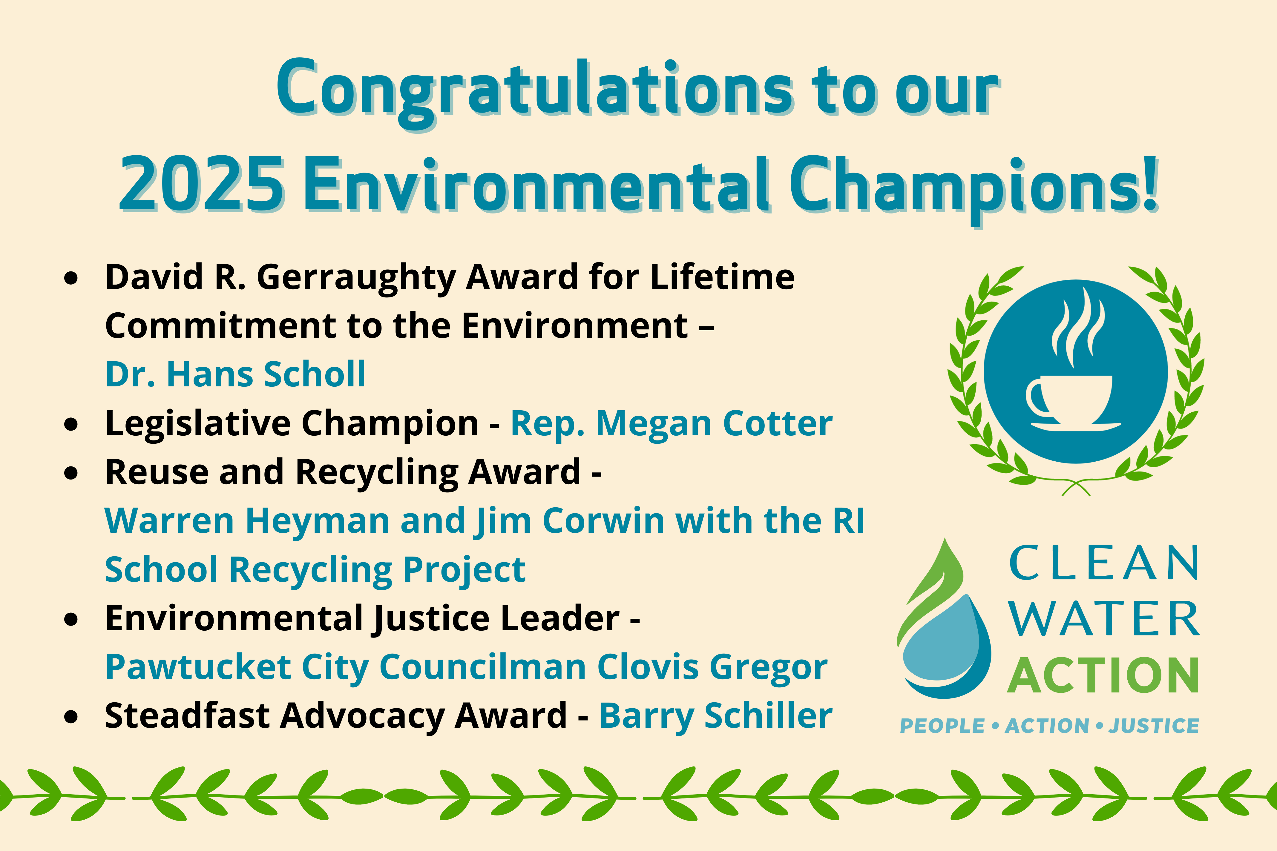 graphic design featuring Clean water action's RI Breakfast of Champions Awardees