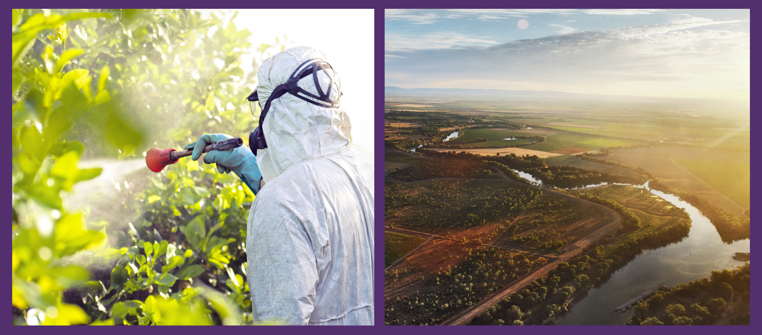 Pesticides being sprayed next to a river running through California