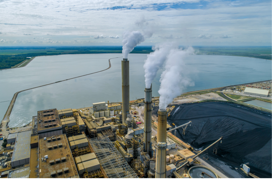 aerial view of a coal-fired power plant
