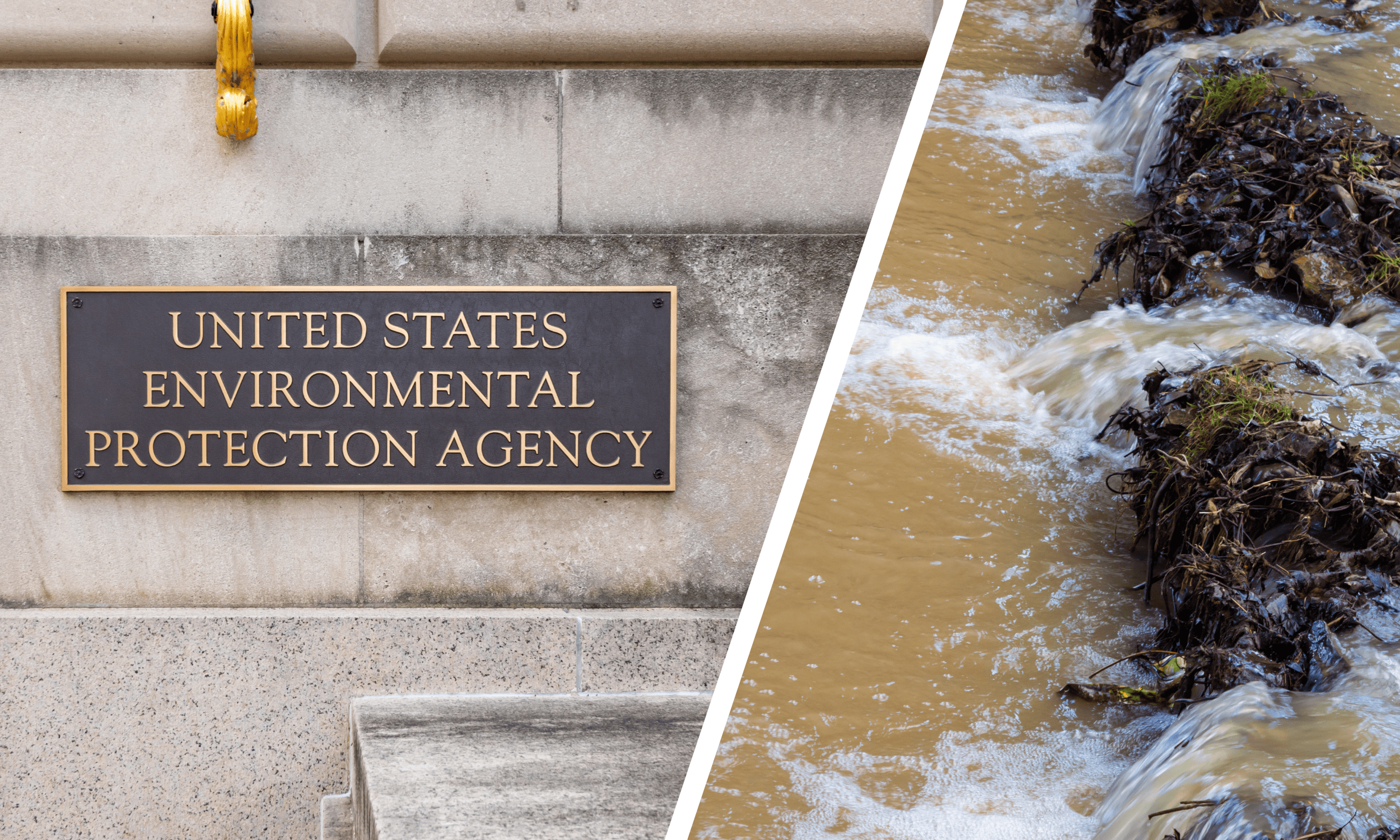 Plaque for the U.S. Environmental Protection Agancy next to polluted waters