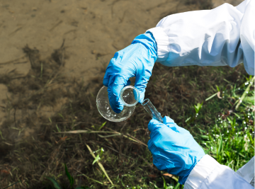 Taking a water sample from a stream for testing