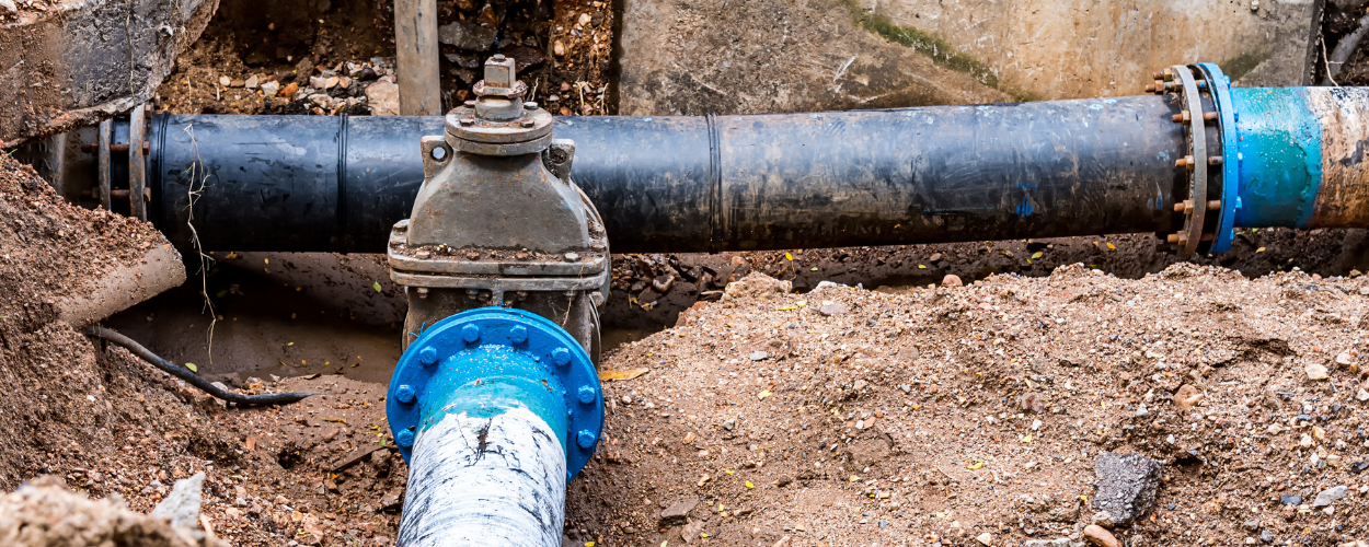 A water service line dug up from underground