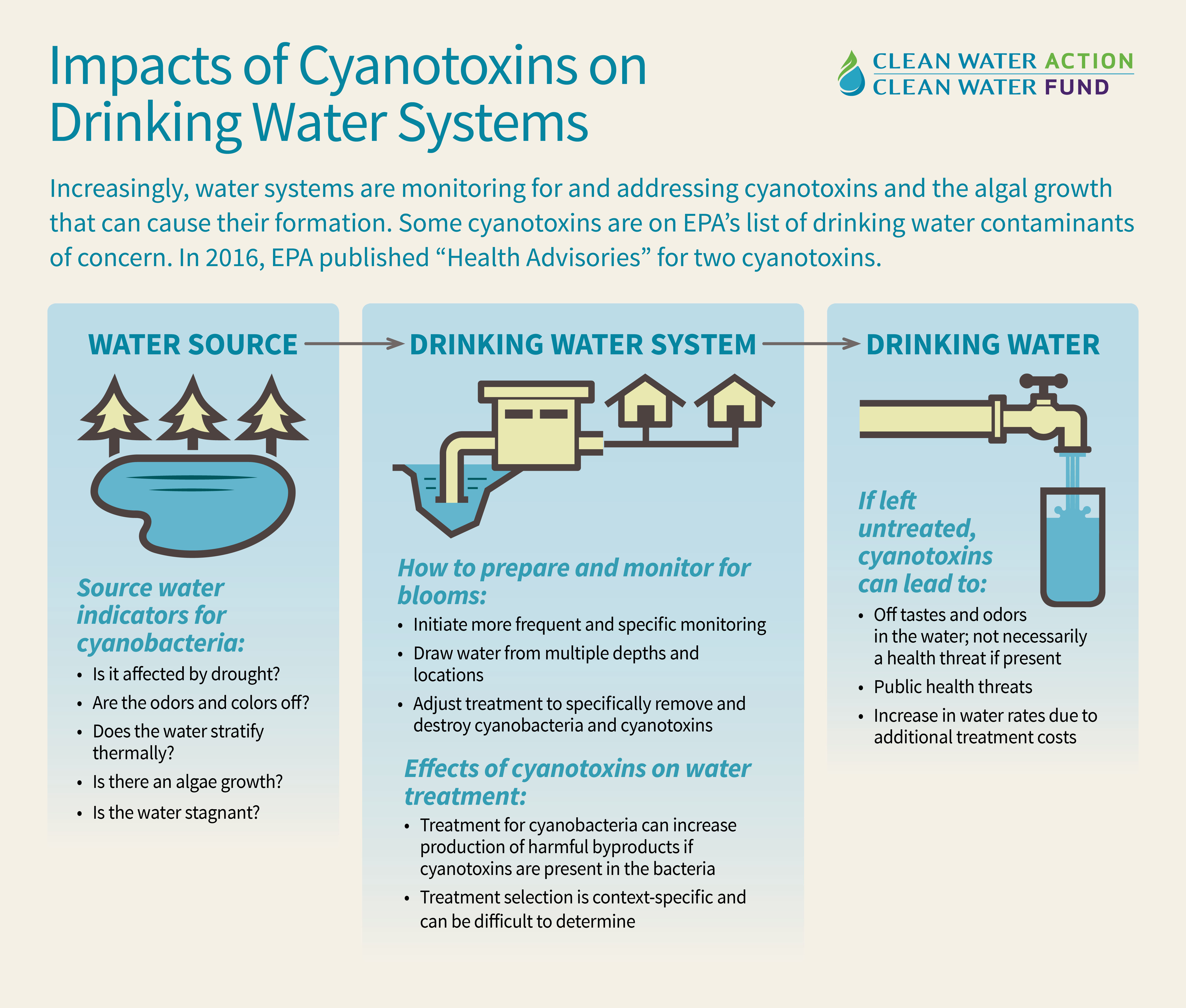 Graphic describing various impacts of cyanotoxins on personal drinking water systems