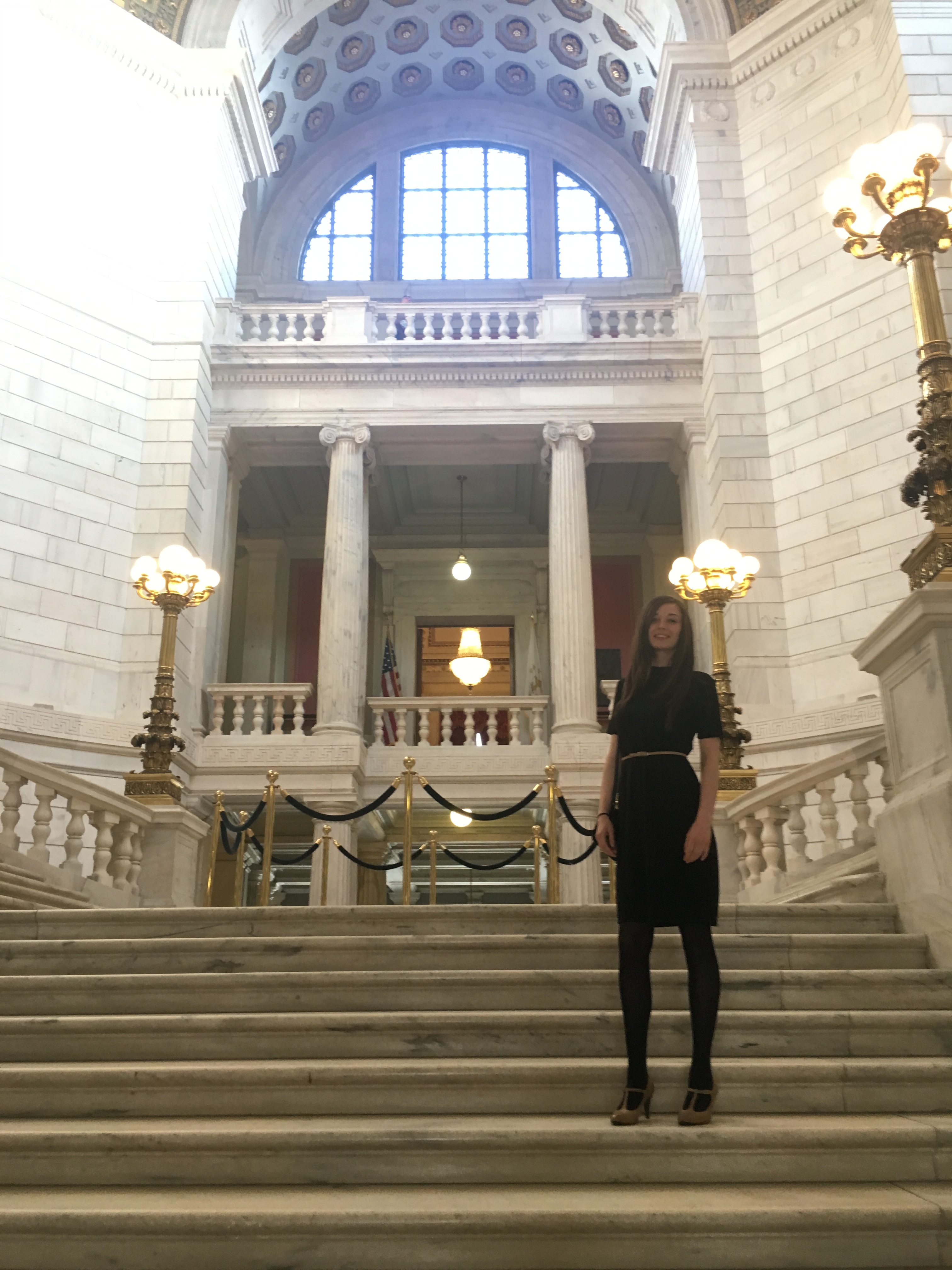 Katrina on the Statehouse Steps in Rhode Island. Photo by Dave Gerraughty