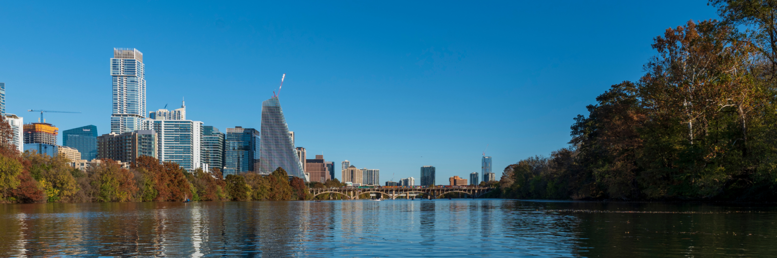 Austin skyline reflected on the water