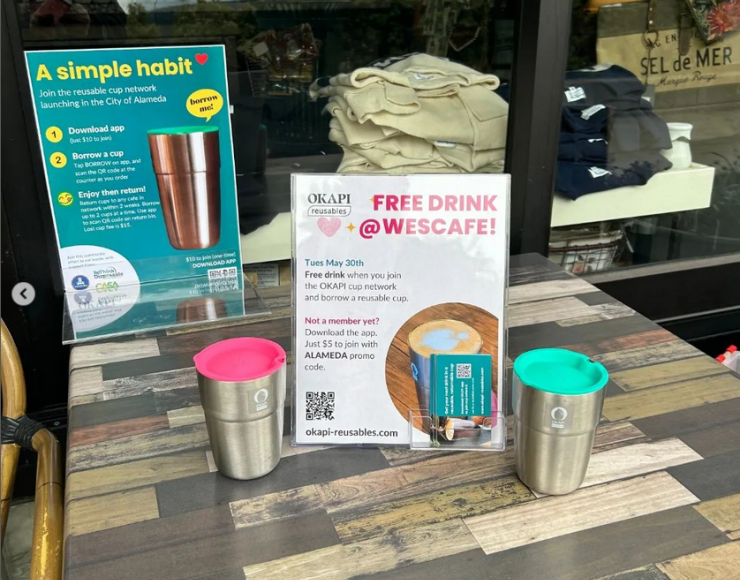 OKAPI reusable cups at Wescafe in Alamada California