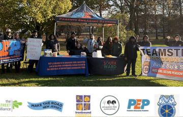 Good Jobs Clean Air New Jersey members from envionmental, community, and labor organizations with banners