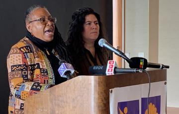 Image of Clean Water Action Environmental Justice Director Kim Gaddy speaking in Newark, NJ