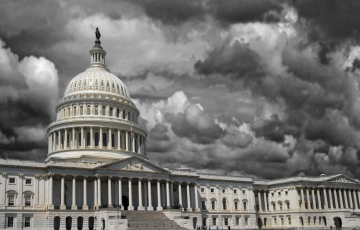 White House with grey clouds 