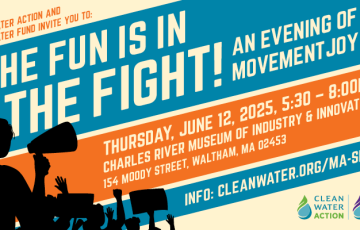 Graphic for Clean Water's annual celebration - the Fun is in the Fight! features sillouettes of people at a rally