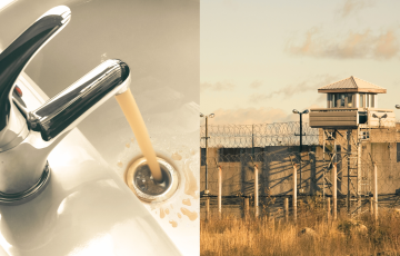 Image of dirty tap water and a prison