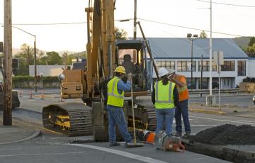 A construction crew on a street