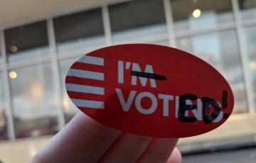 A "I'm Voting" sticker edited to read "I Voted!"