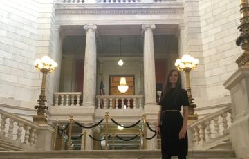 Katrina on the Statehouse Steps in Rhode Island. Photo by Dave Gerraughty