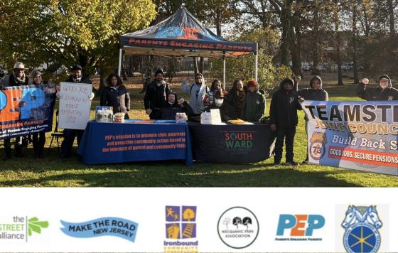 Good Jobs Clean Air New Jersey members from envionmental, community, and labor organizations with banners