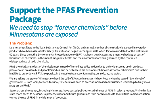 Support the PFAS Prevention PackageWe need to stop “forever chemicals” before Minnesotans are exposed | Page 1