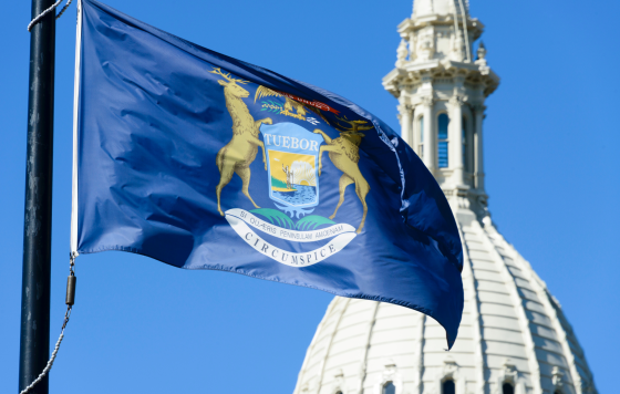 Michigan Capitol Building and Flag
