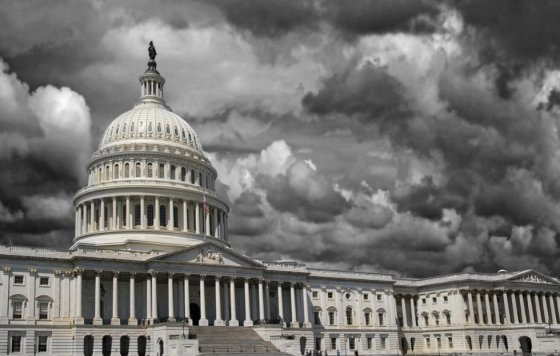 White House with grey clouds 