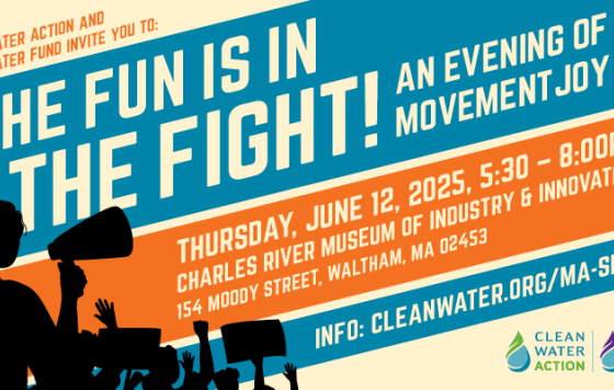 Graphic for Clean Water's annual celebration - the Fun is in the Fight! features sillouettes of people at a rally