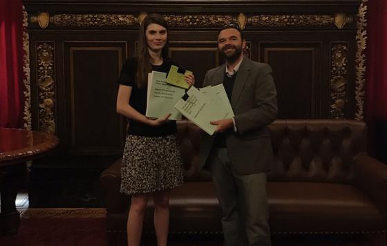 Anna LaCombe and Steve Schultz dropping off constituent letters in the capitol